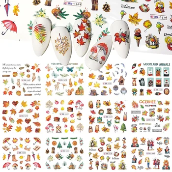 12 Дизайни на Есенни Кленови Листа Стикери за дизайн на Ноктите, Водни Етикети Плъзгачи Фолио Есента Дизайн За Маникюр за Нокти Нов Прием на BN1669-1680