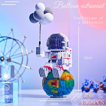 1368 бр. + Балон Астронавт Микро Градивен елемент на Земята Астронавт Диамантени Мини Тухлена Модел Играчки За Деца Коледен Подарък Със Светлина