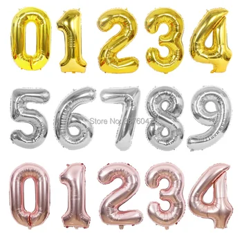 1бр 40-инчов номер 0 1 2 3 4 5 6 7 8 9 балони розово злато, сребро честит рожден ден украса годишнина цифрови балони