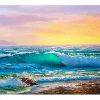 GATYZTORY САМ Картина на Номерата На морска вълна Пейзаж Маслени картини, Ръчно Рисувани Стенен Декор Живопис Уникален Подарък