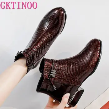 GKTINOO/Модни дамски обувки; Ботильоны от естествена кожа с остри пръсти; колекция 2022 г.; зимни Топли обувки на меху и плюше; Големи Размери 43