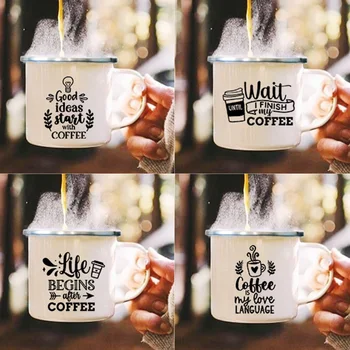 Животът Започва След Кафето Творчески Емайлирани Чаши Домашен Офис, Кафе, Кока-Кола Чаени Чаши Къмпинг Огън Бира Напитка Какао Чаша Подаръци За Пикник
