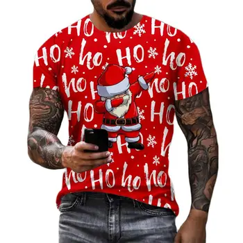 Коледен Снежен Дядо Коледа 3D Принт Забавни Мъжки, Дамски и Детски Новите Модни улични тениски С Къс ръкав и Кръгло деколте