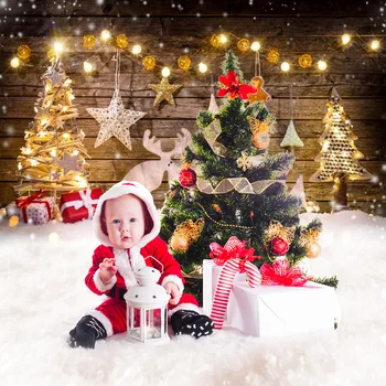 Коледен Фон Дърво, Дървена Дъска На Пода Зимата Снежна Елен Светлина Подарък-Коледна Парти Дете Снимка Фон За Фото Студио