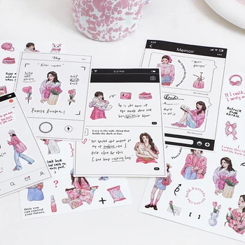 Корея, Япония Стил Красивите Етикети За Момичета Kawai Декор Телефон Стикер За Лаптоп Естетически Канцеларски Материали Scrapbooking Сладък Дневник За Вашето Училище