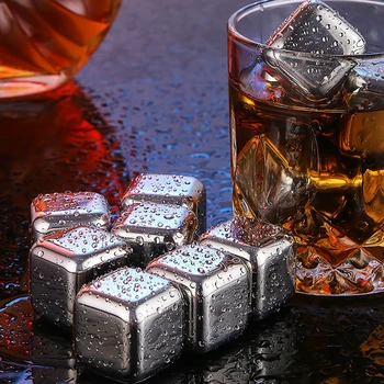 Кубчета лед от неръждаема стомана, за Многократна употреба Охлаждащи камъни за уиски, вино, по-дълго запазват напитка е студен, кубчета от неръждаема стомана, Бар инструмент
