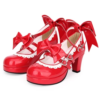 Нова дамски обувки в стил Лолита в японски стил, обувки Принцеси за момичета, Сладки обувки на токчета с Лък, обувки за Cosplay в стила Аниме, Размер Евро 35-47