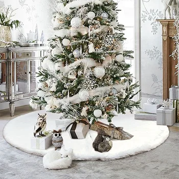 Различни Размери Бяла Плюшен Коледно Дърво Пола Коледно Дърво Основни Украса Мек Килим От Изкуствена Кожа За Домашен Коледен Декор Пол