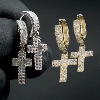 Сребърни Обеци-Карамфил под формата на Кръст с Брилянтен Циркониевым Камък за Мъже и Жени, Модни Бижута в стил хип-Хоп, Новост 2021 г.